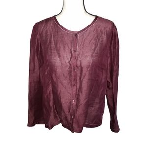 Eileen Fisher Maroon Linen / Silk Button Blouse Size L